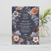 新しい予算安いスタイリッシュ野外海軍ブルー結婚ズ 招待状 (スタンド正面)