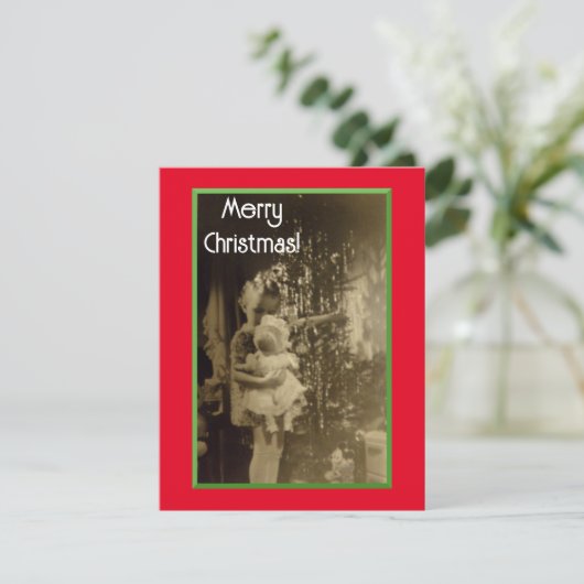 新しい人形クリスマスカードを持つ少女 シーズンカード (スタンド正面)