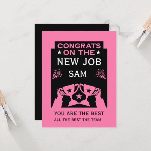 新しい仕事にピンクの祝辞を述べる カード (正面/裏面インサイチュ)