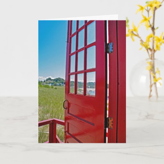 新しい仕事のお祝い赤い開放された カード (黄色い花)