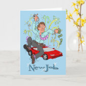 新しい仕事の男性の漫画 カード (黄色い花)