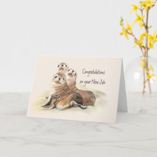 新しい仕事ユーモアかわいいシールおめでとう カード (黄色い花)