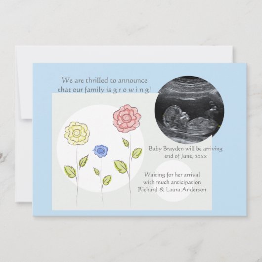 新しい付加の青い写真の妊娠の発表 案内状 (正面)