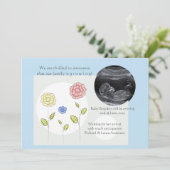 新しい付加の青い写真の妊娠の発表 案内状 (スタンド正面)