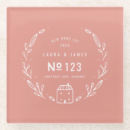 新しい住宅手書きフローラ ガラスコースター (正面)