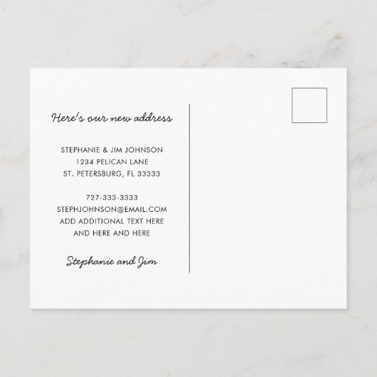 新しい住所かわいいペンギンフロリダのビーチ移動 案内ポストカード (裏面)