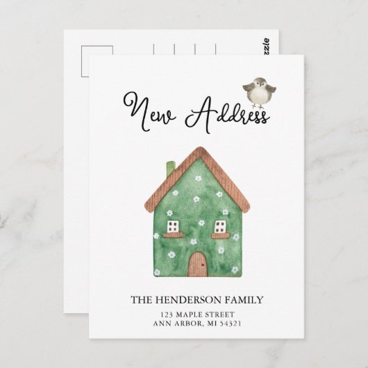 新しい住所かわいい家の引越し案内はがき ポストカード (正面/裏面)