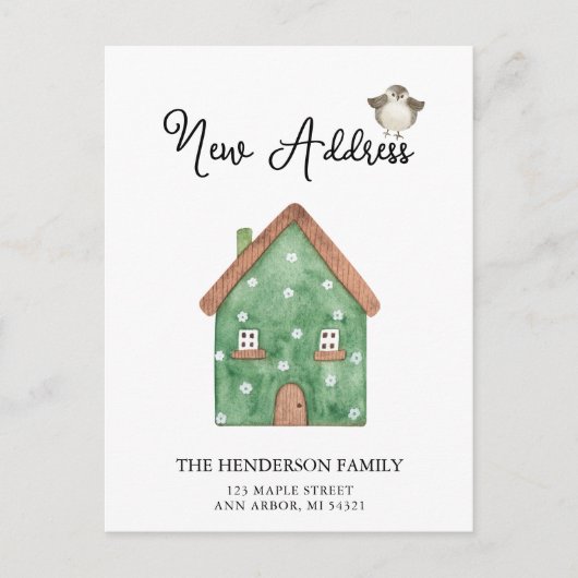 新しい住所かわいい家の引越し案内はがき ポストカード (正面)
