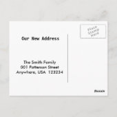 新しい住所にサンタハットを付けたゴールデンレトリバー ポストカード (裏面)