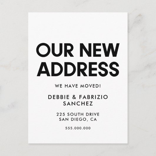 新しい住所のお知らせ　ミニマルな引越しのお知らせ ポストカード (正面)