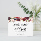 新しい住所のお知らせ, ワインレッドの花柄, 発表 ポストカード (スタンド正面)