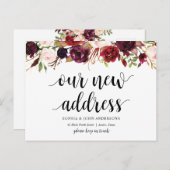新しい住所のお知らせ, ワインレッドの花柄, 発表 ポストカード (正面/裏面)