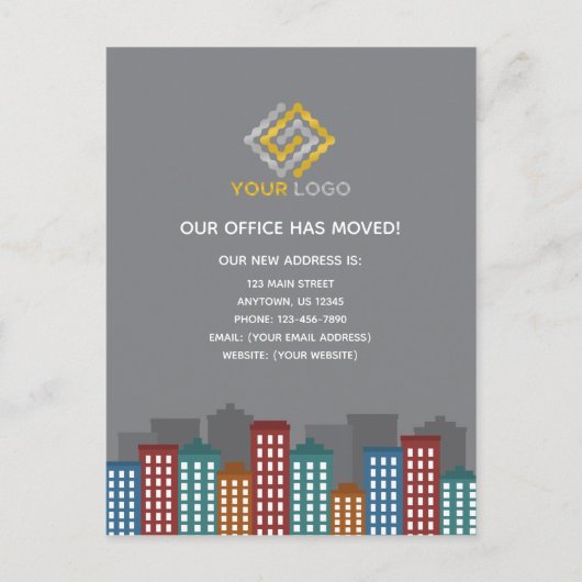 新しい住所のビジネスロゴオフィスの引っ越し ポストカード (正面)