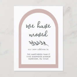 新しい住所のモダンなスクリプトとシンプルな植物 ポストカード
