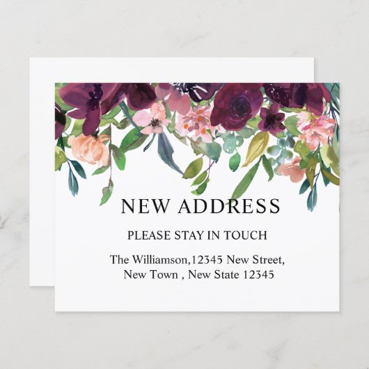 新しい住所の予算 |水彩フローラと緑 (正面/裏面)