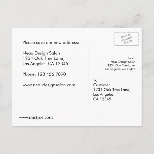 新しい住所の引越し案内はがき 案内ポストカード (裏面)