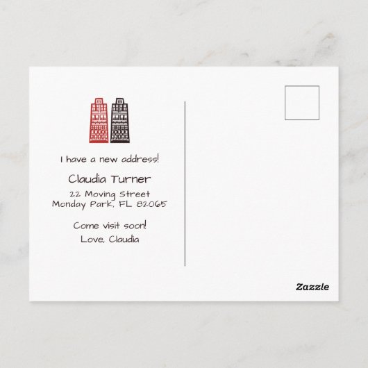 新しい住所の引越し案内カードを移動した ポストカード (裏面)