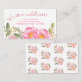 新しい住所の手書きピンクの花を挿入カード エンクロージャーカード (正面/裏面)