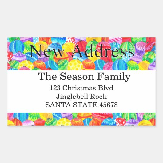 新しい住所の手絵を描水色シール 長方形シール (正面)