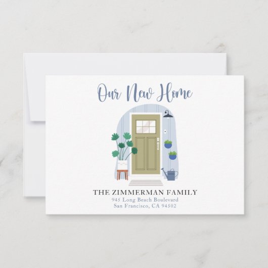 新しい住所の水の色のドアの移動のお知らせ サンキューカード (正面)