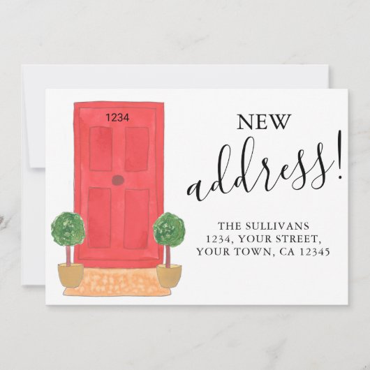 新しい住所の水の色のドアの移動のお知らせ 案内状 (正面)