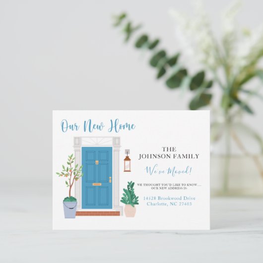 新しい住所の水の色の引っ越しました発表 ポストカード (スタンド正面)