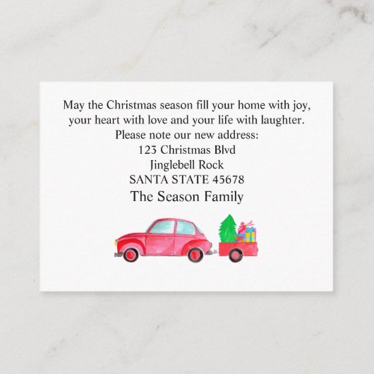 新しい住所の水の色クリスマスカーのフォトカード エンクロージャーカード (裏面)