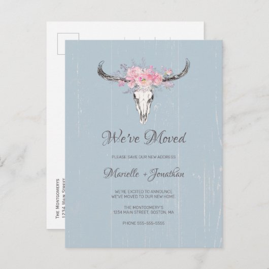 新しい住所の牛のスカルフローラ 案内ポストカード (正面/裏面)