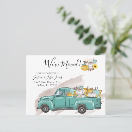 新しい住所の移動発表カボチャートラック 案内ポストカード (スタンド正面)