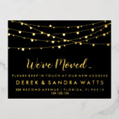 新しい住所の素朴なクリスマスライトを移動した 箔シーズンポストカード (正面)