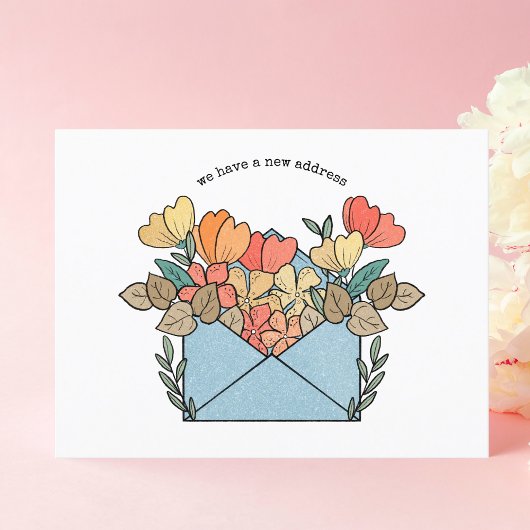 新しい住所の花図解入りの、写真付きの ポストカード