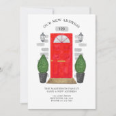 新しい住所の赤いドアの水色 案内状 (正面)