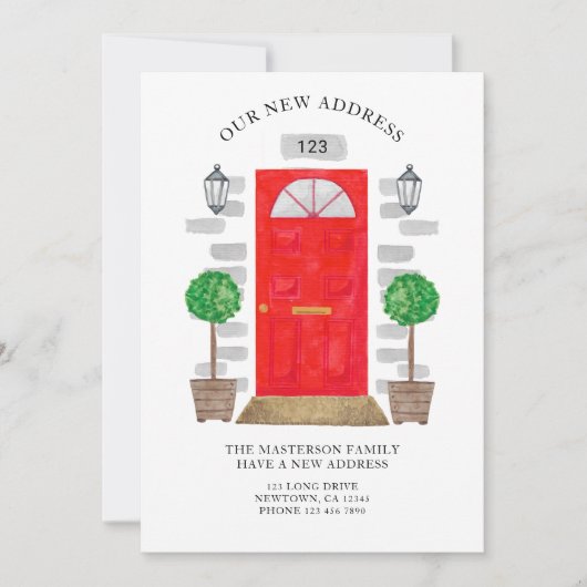 新しい住所の赤い水色のドア 案内状 (正面)