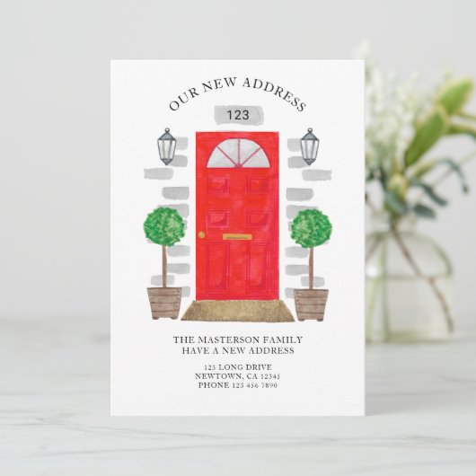新しい住所の赤い水色のドア 案内状 (スタンド正面)