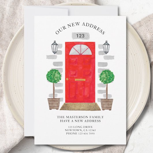 新しい住所の赤い水色のドア 案内状