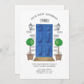 新しい住所の青い水色のドア 案内状 (正面/裏面)