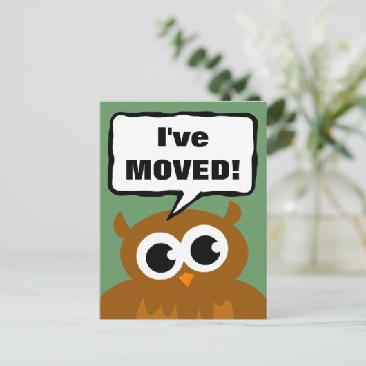 新しい住所はがきを移動する | かわいいフクロウ 案内ポストカード (スタンド正面)