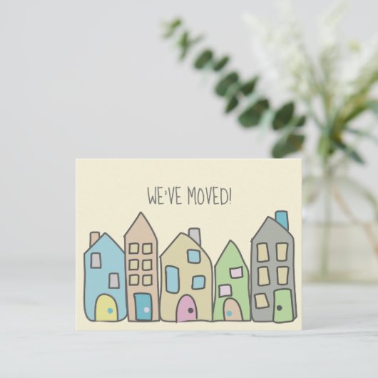 新しい住所はがき手描きドードルハウス ポストカード (スタンド正面)