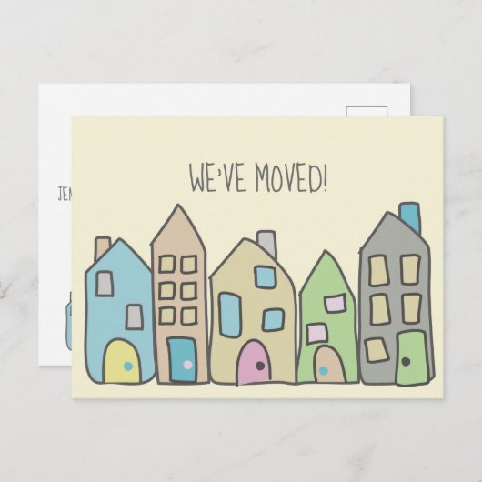新しい住所はがき手描きドードルハウス ポストカード (正面/裏面)