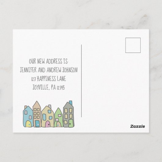 新しい住所はがき手描きドードルハウス ポストカード (裏面)