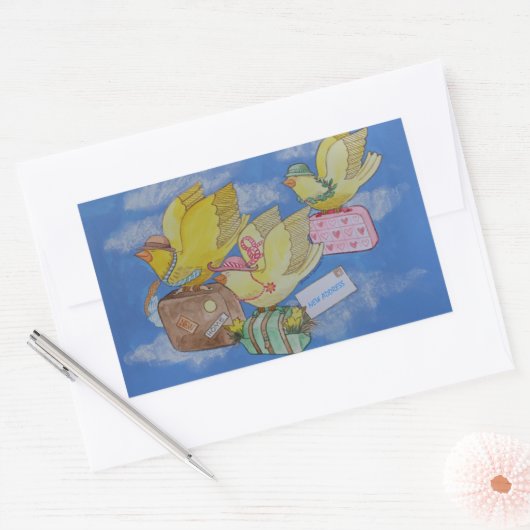 新しい住所を移動する発表の鳥 長方形シール (封筒)