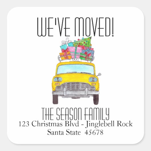 新しい住所イエローキャブタクシーのクリスマスギフト スクエアシール (正面)