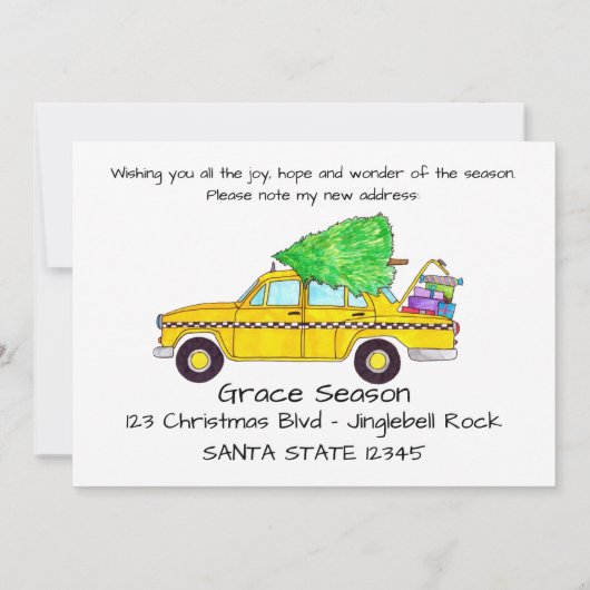 新しい住所イエローキャブタクシーのクリスマスギフト 招待状 (裏面)