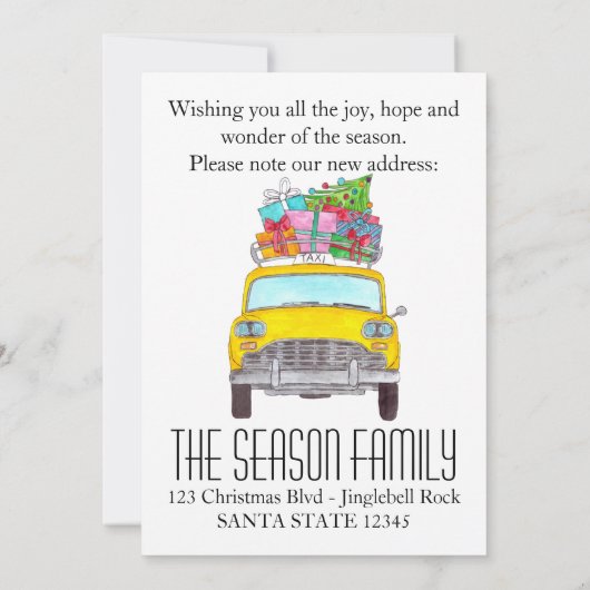 新しい住所イエローキャブタクシーのクリスマスギフト 招待状 (裏面)