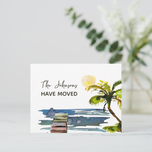新しい住所ウォーターフロントパームツリー移動 案内ポストカード (スタンド正面)