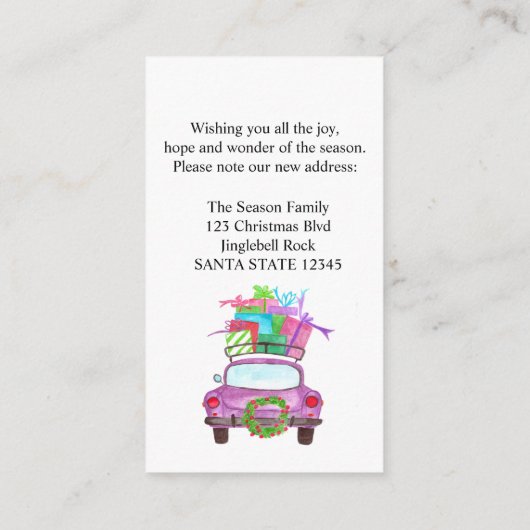 新しい住所クラシックなクリスマス車 エンクロージャーカード (裏面)