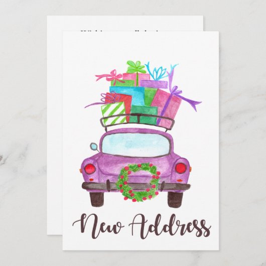 新しい住所クラシックなクリスマス車 招待状 (正面/裏面)