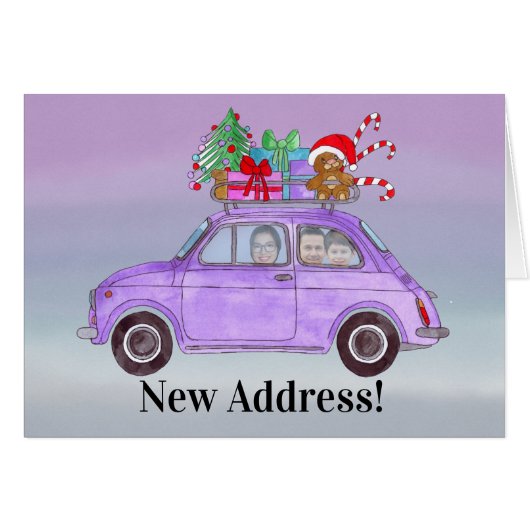 新しい住所クリスマスカーのカスタマイズ可能なフォトカード (正面横)