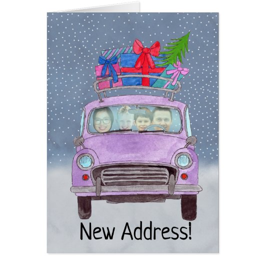 新しい住所クリスマスカーのカスタマイズ可能なフォトカード (正面)