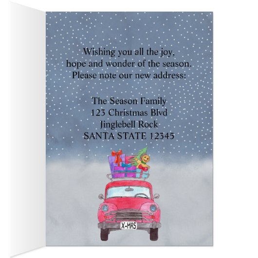新しい住所クリスマスカーのカスタマイズ可能なフォトカード (内側 (右))